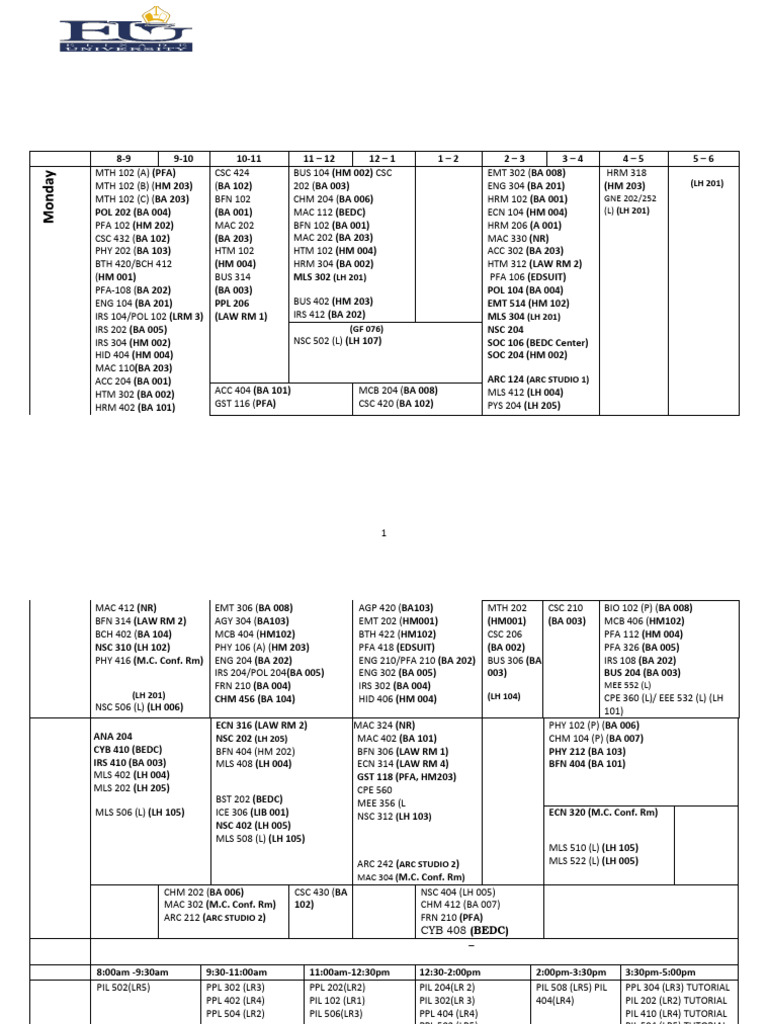 DRAFT Lecture Timetable 2nd Semester 2023-2024 ELIZADE UNIVERSITY | PDF ...