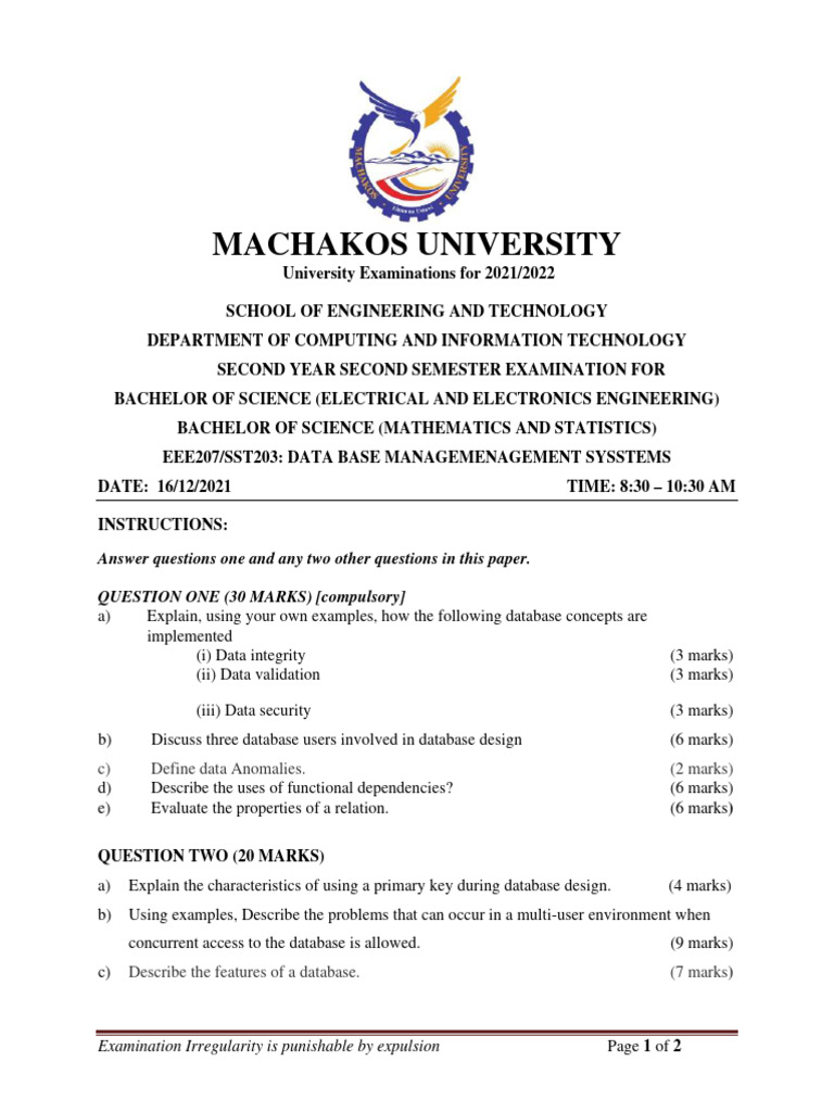 Database Management Exam Guidelines | PDF | Databases | Database Design