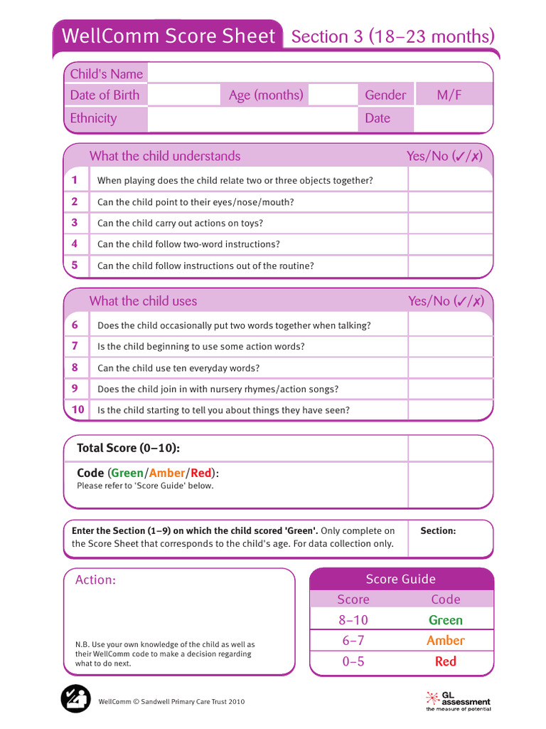 WellComm Section 3 Score Sheet Guide | PDF | Human Communication