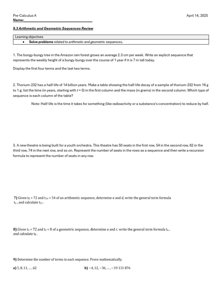 Pre-Cal A Test 19 Prep 2 | PDF