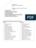 Subject of SWOT Analysis: (Define The Subject of The Analysis Here) Strengths Weaknesses