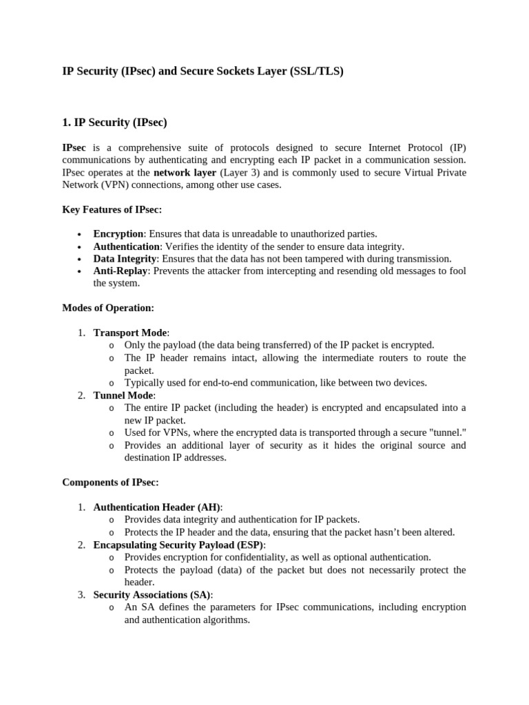 IPsec vs. SSL/TLS: Security Protocols Explained | PDF | Transport Layer ...