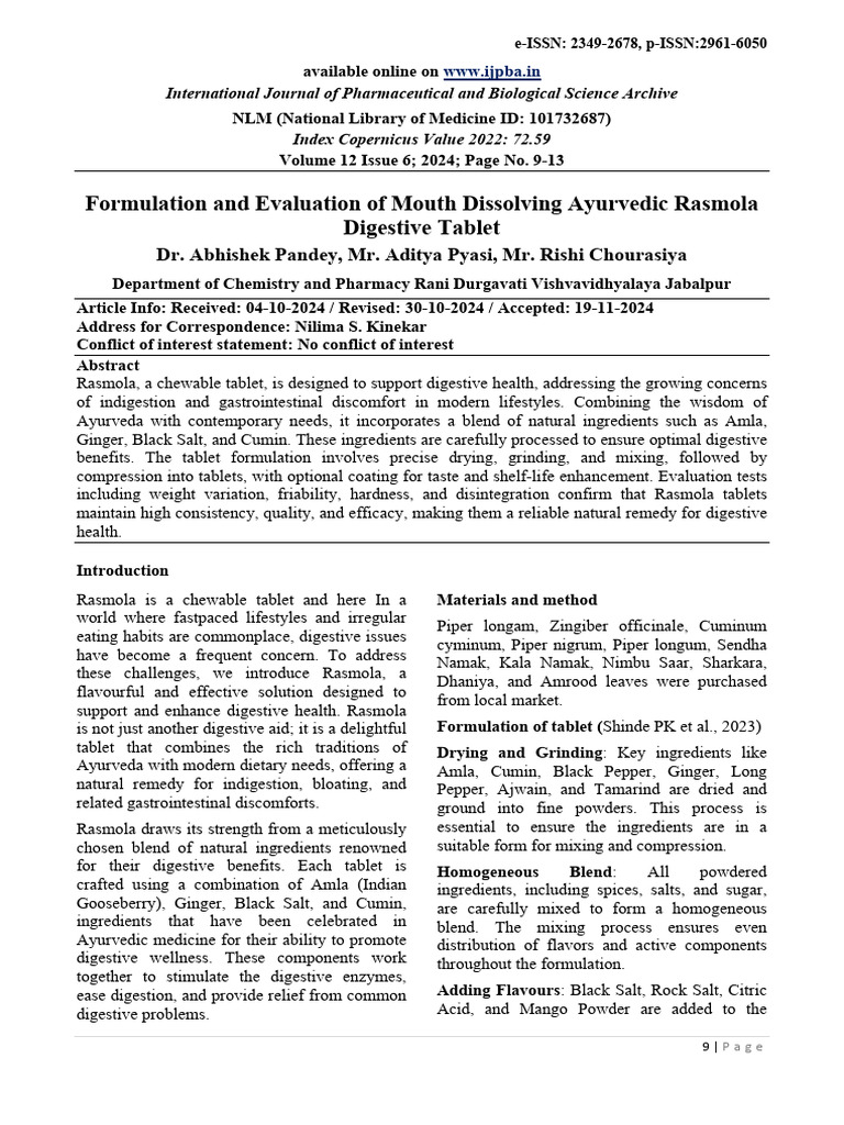 Ayurvedic Rasmola Digestive Tablet Study | PDF | Tablet (Pharmacy) | Weight