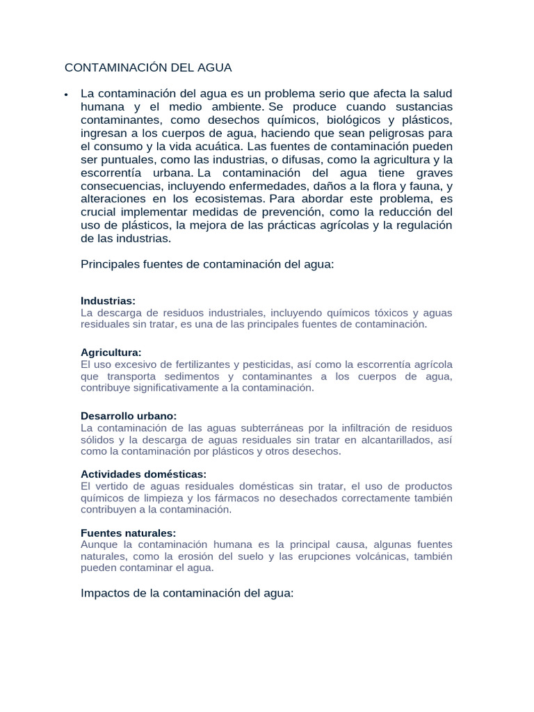 Contaminación del Agua: Causas y Soluciones | PDF | La contaminación ...