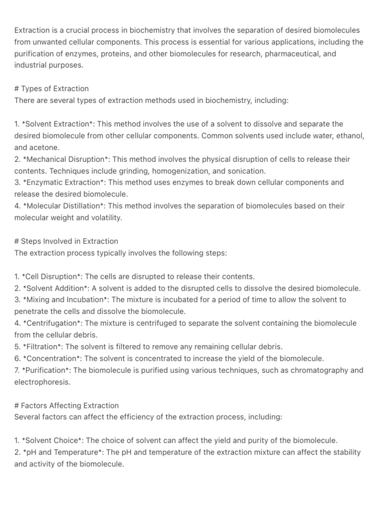Extraction Is A Crucial Process in Biochemistry That Involves The | PDF ...
