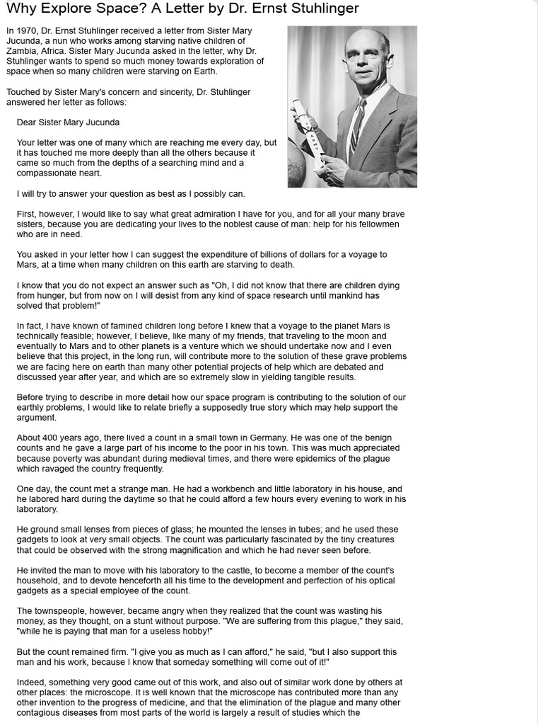 Dr. Stuhlinger's Case for Space Exploration | PDF | Agriculture ...