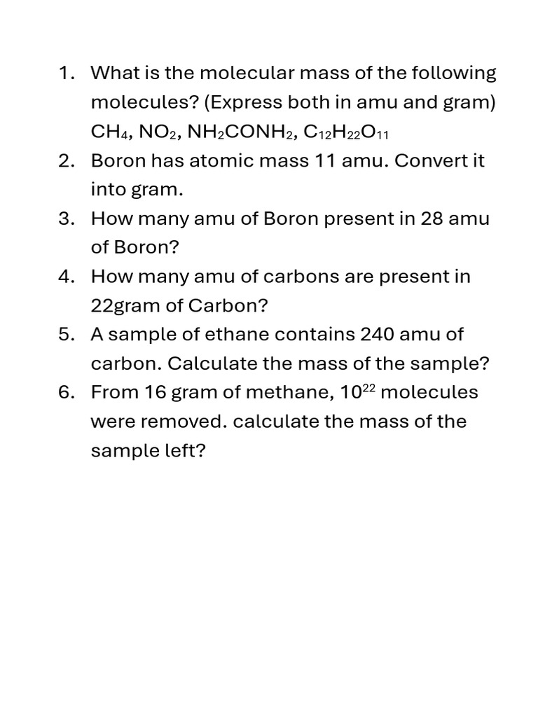 Atomic Mass and Molecular Mass | PDF
