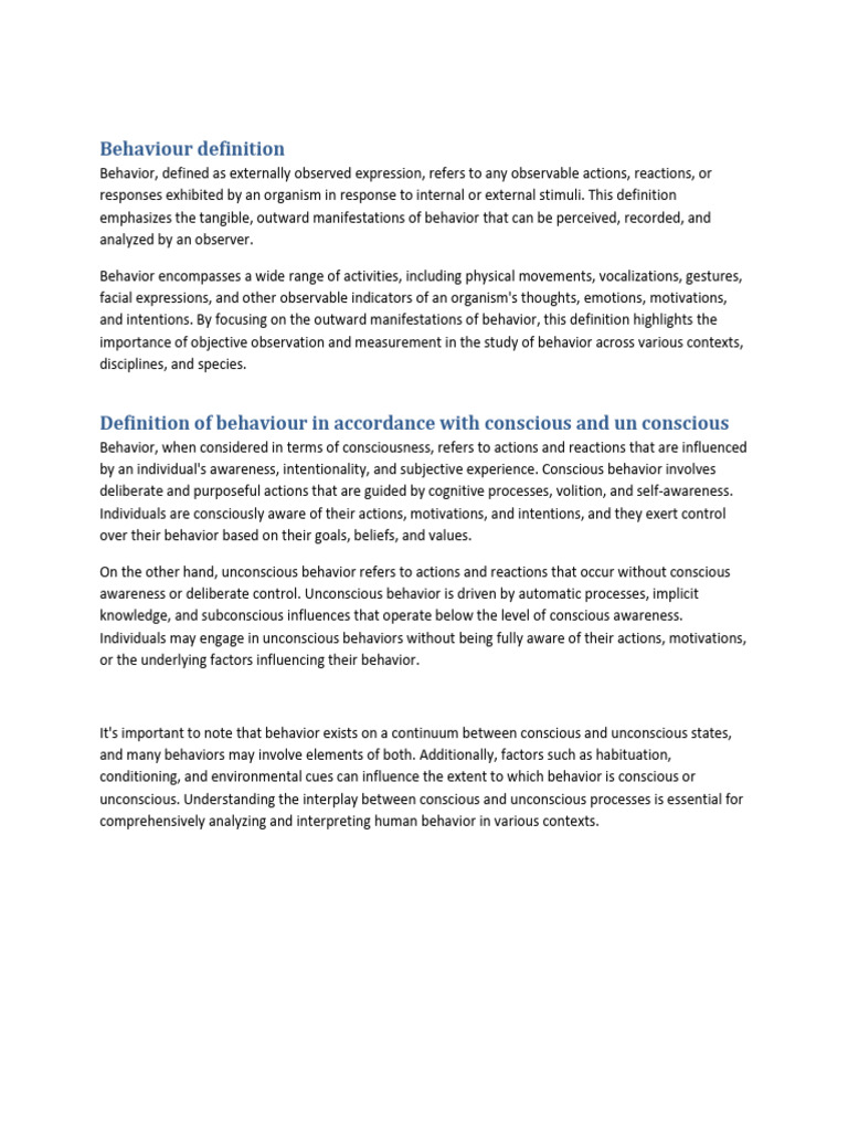 Understanding Behavior: Definitions & Types | PDF | Emotions | Basal ...