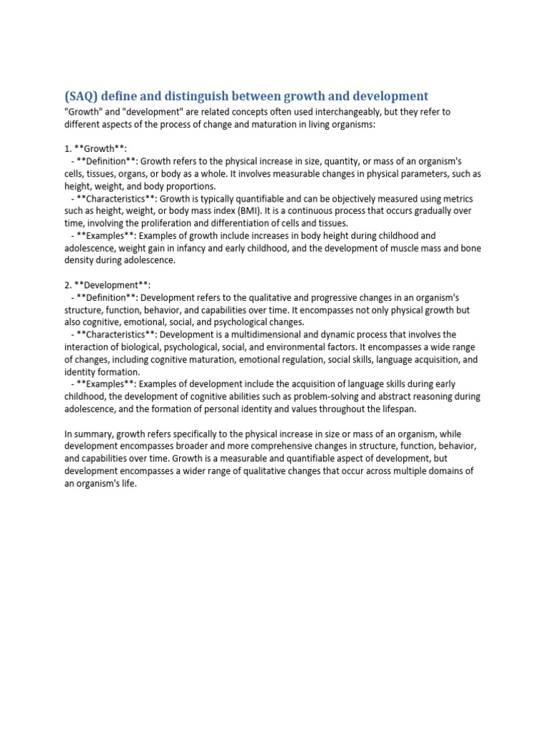 Growth vs. Development Explained | PDF | Developmental Psychology ...