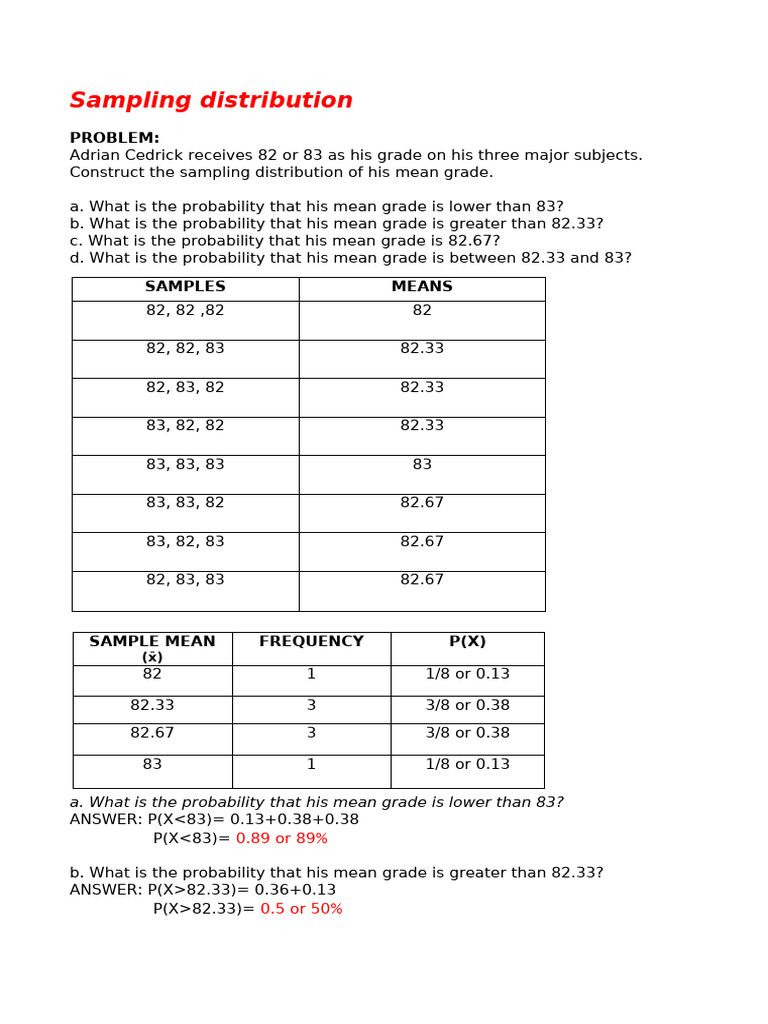 Sampling Distribution and Probabilities | PDF