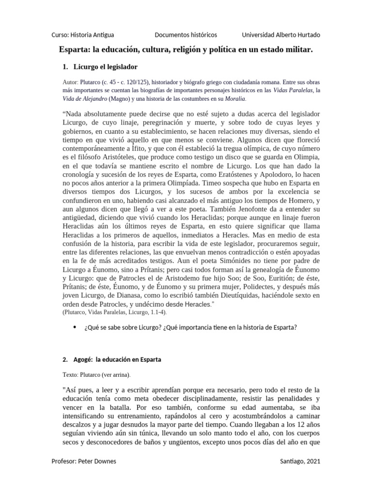 Licurgo y la educación en Esparta | PDF | Esparta | Antigua Grecia