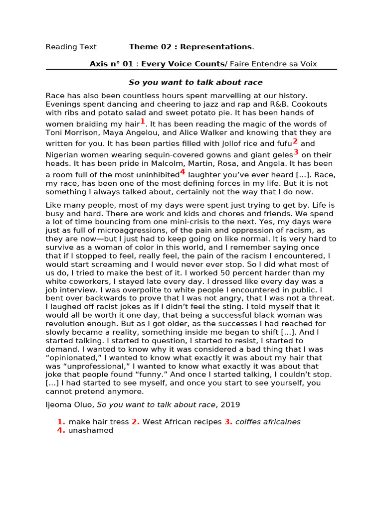 Reading Text - So You Want To Talk About Race | PDF