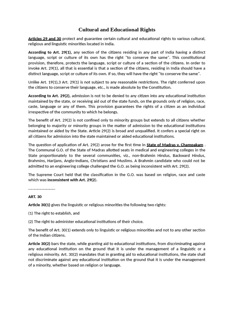 Cultural and Educational Rights of Minorities | PDF | Minority Group ...