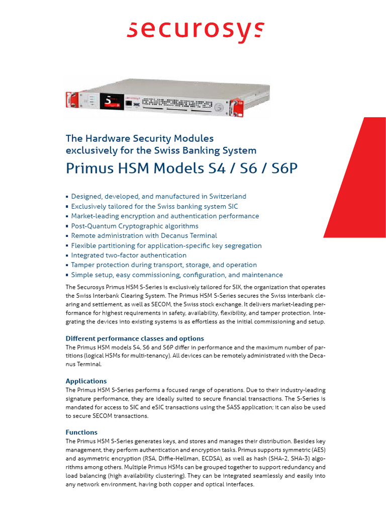 Swiss Banking HSM Solutions: Primus S-Series | PDF | Encryption ...
