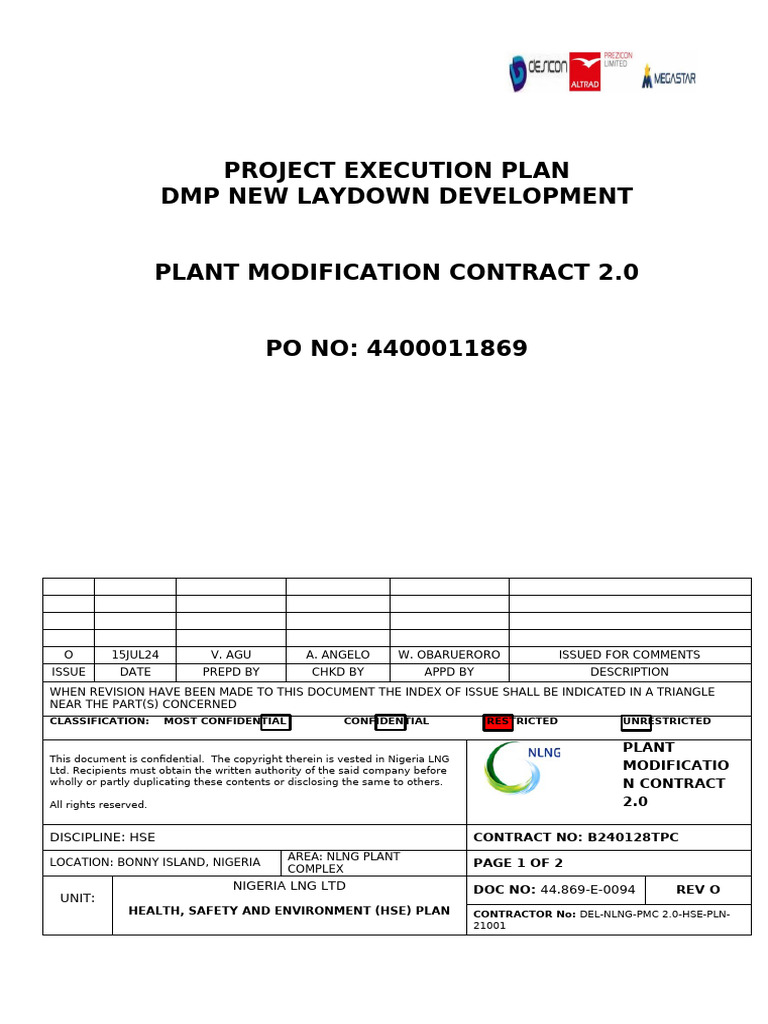 Nigeria LNG HSE Plan for Plant Modifications | PDF