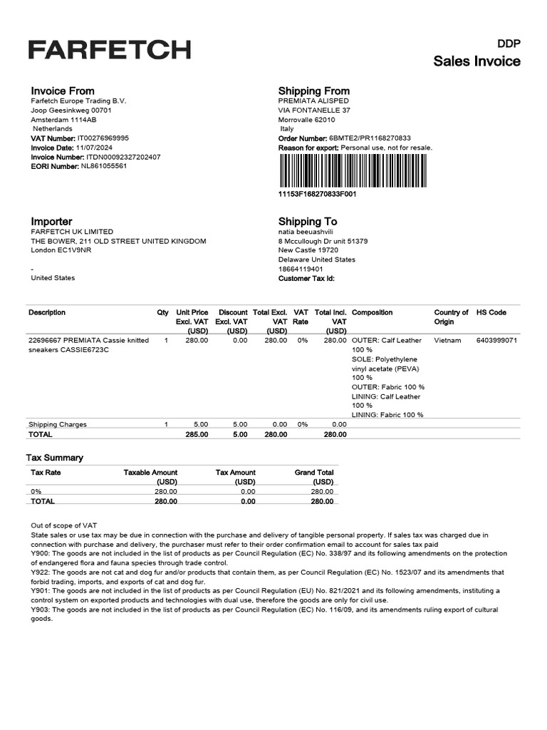 ComercialInvoice PR1168270833 | PDF | Value Added Tax | Invoice