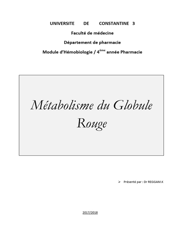 Métabolisme des Globules Rouges en Pharmacie | PDF | Nicotinamide ...