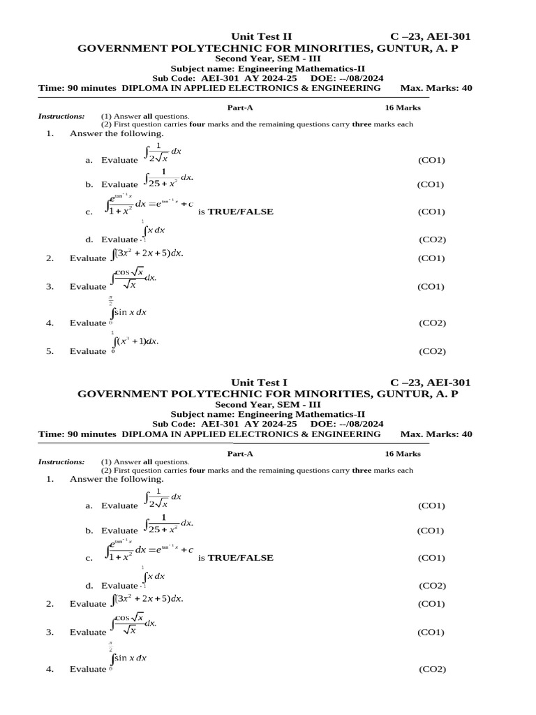 AEI-301 Unit Test II Paper | PDF