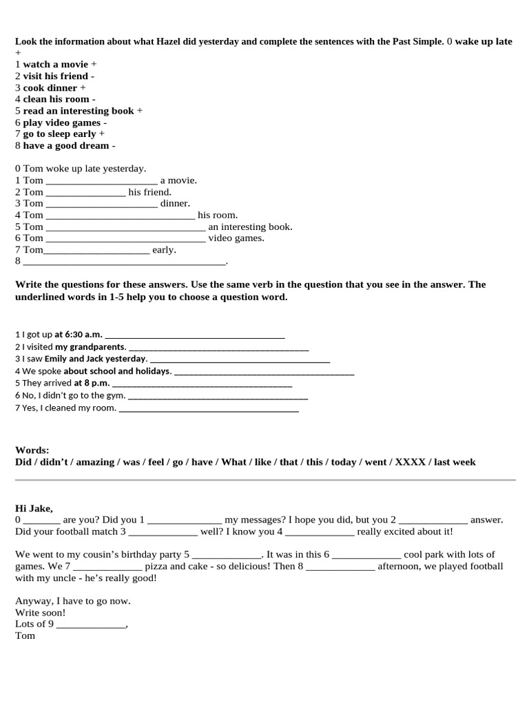 Look The Information About What Hazel Did Yesterday and Complete The ...