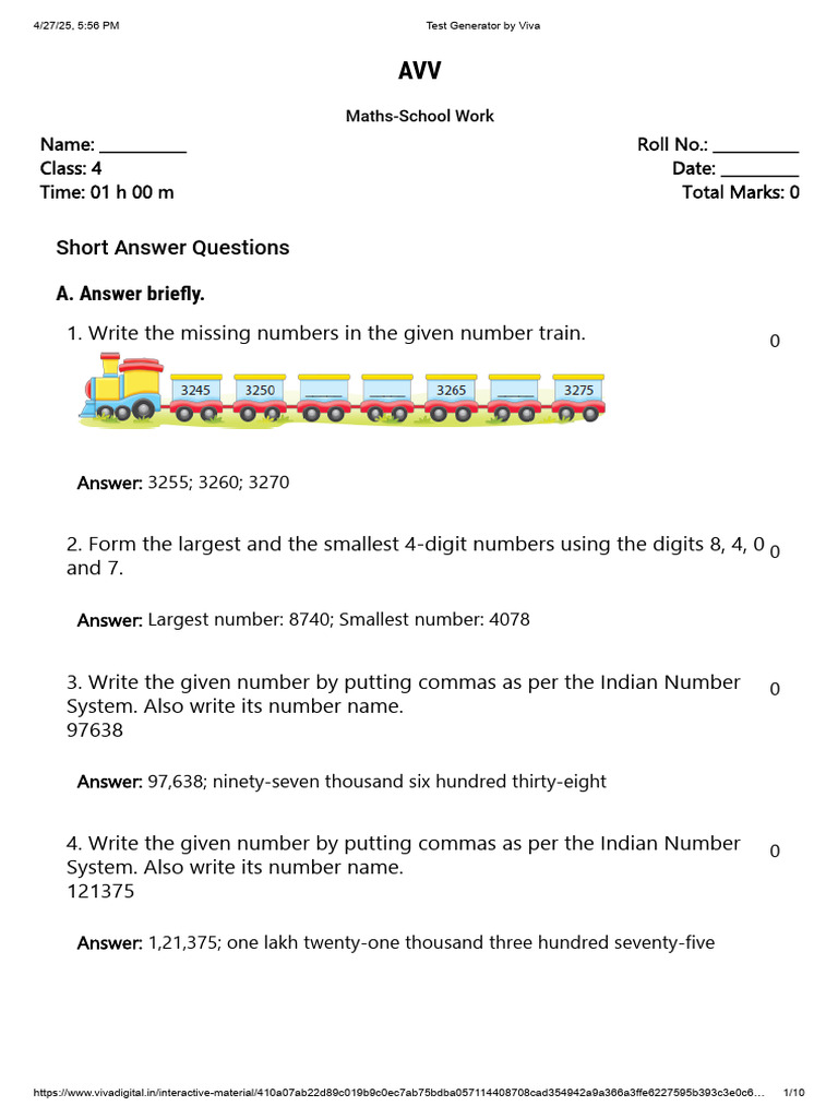 Class 4 Numbers Beyond 9999 Worksheet | PDF | Teaching Mathematics ...