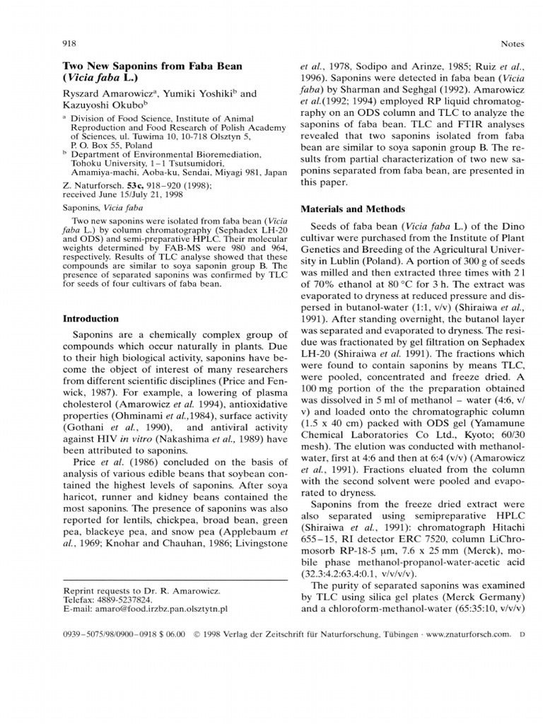 New Saponins Isolated from Faba Bean | PDF | Thin Layer Chromatography ...