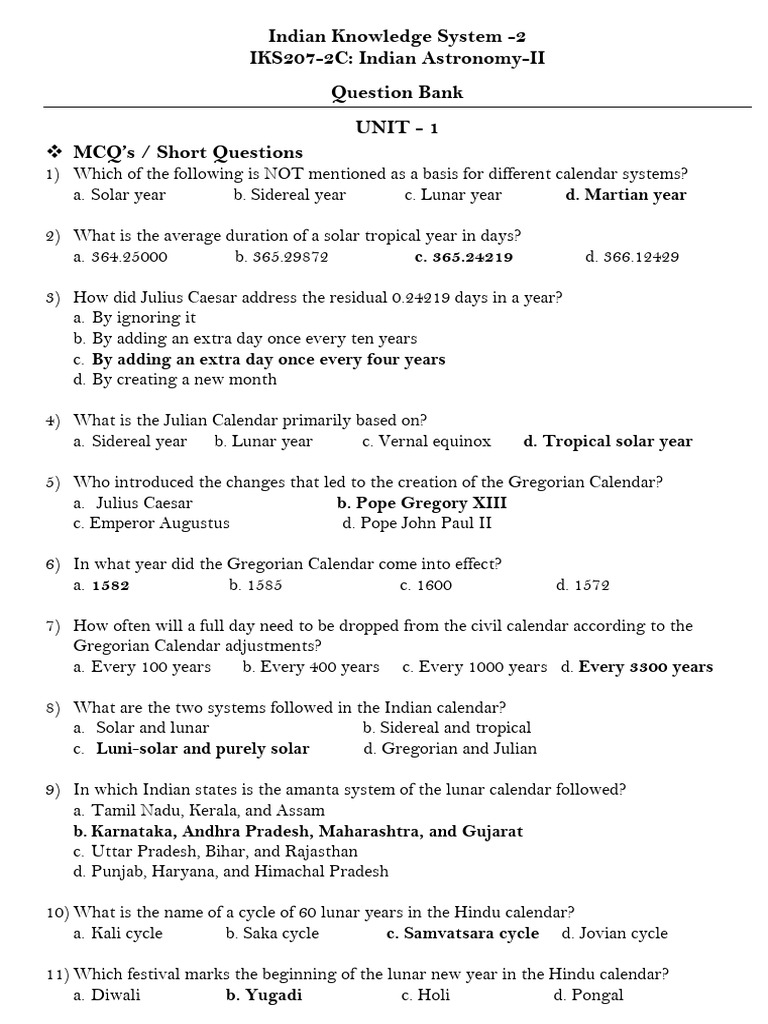 IKS207-2C Indian Astronomy-II Question Bank | PDF | Eclipse | Solar Eclipse