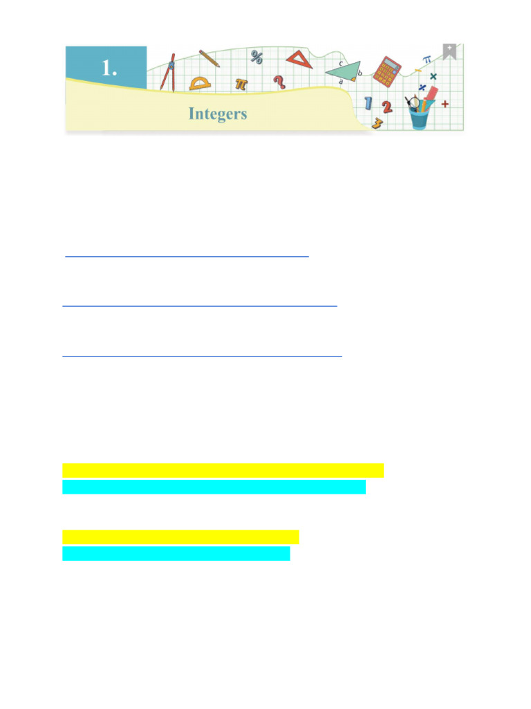 CH 1 - Integers - Class Resource | PDF