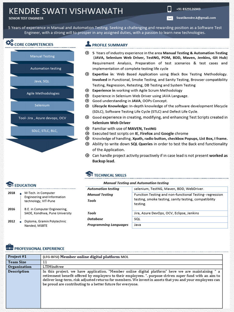 Senior Test Engineer with 5 Years Experience | PDF | Software Testing ...
