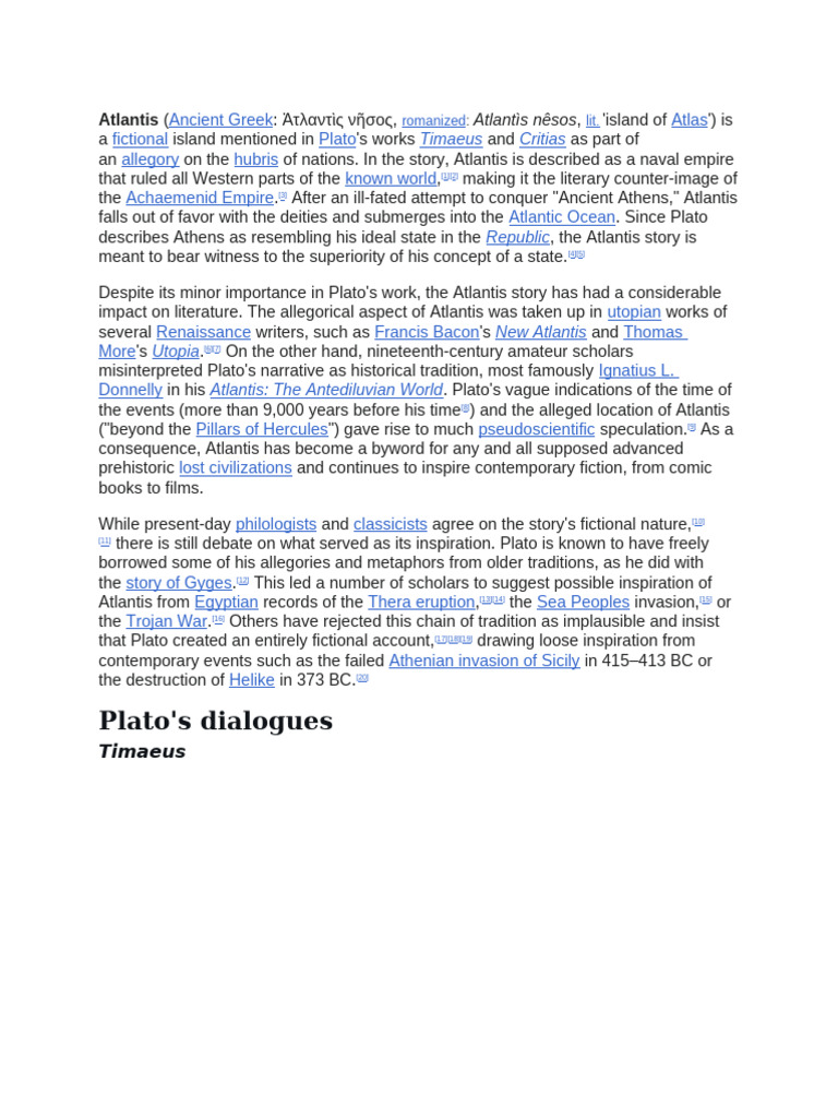 The Myth of Atlantis in Plato's Works | PDF | Atlantis