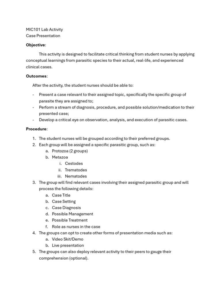 Parasitic Case Presentation Guide | PDF