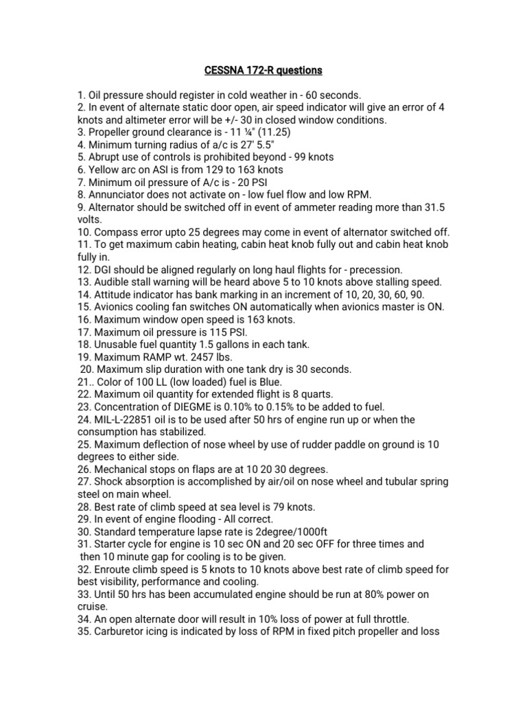 CESSNA 172-R Questions | PDF