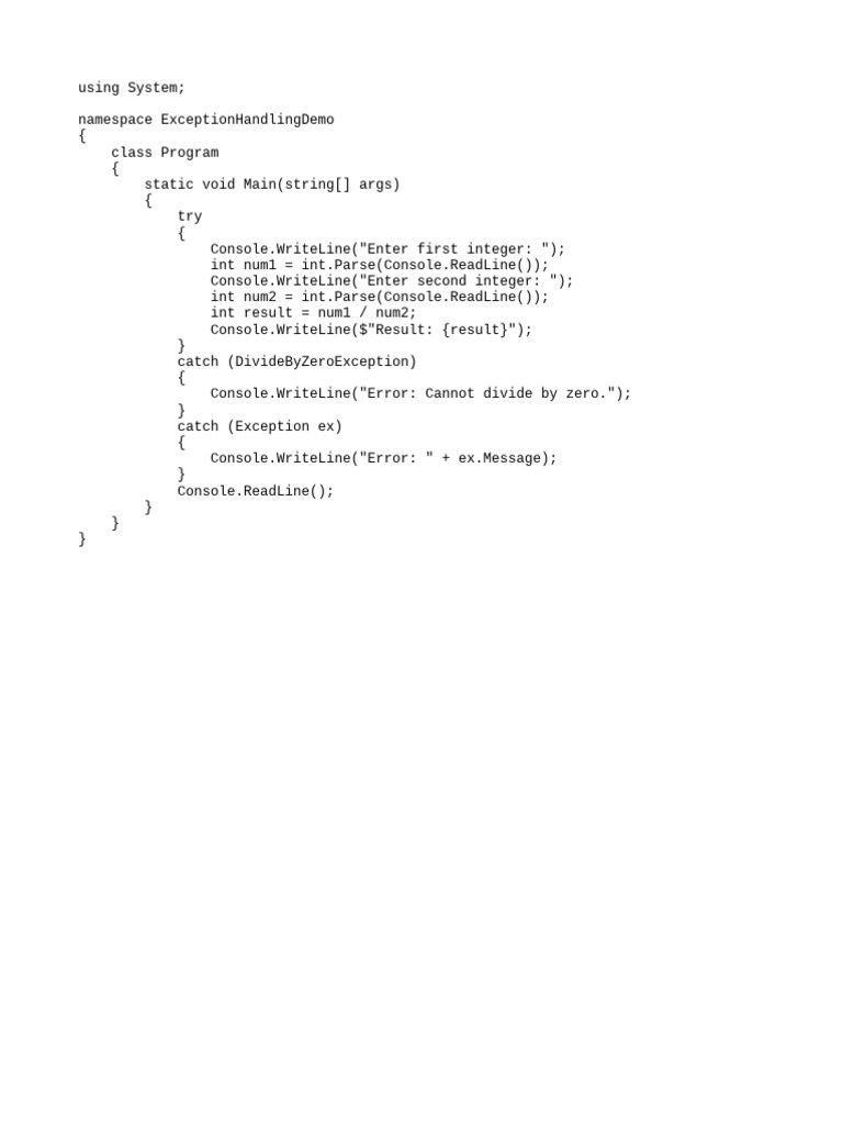 Exception Handling in C# Division | PDF