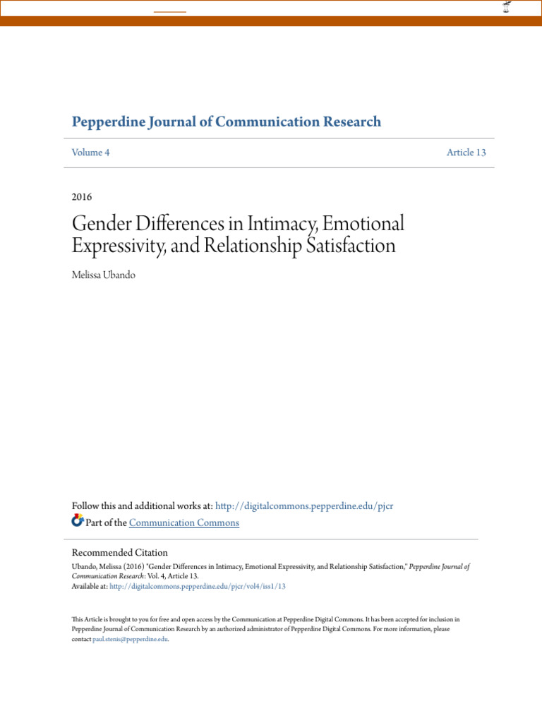 Gender Differences in Relationship Satisfaction | PDF | Intimate ...