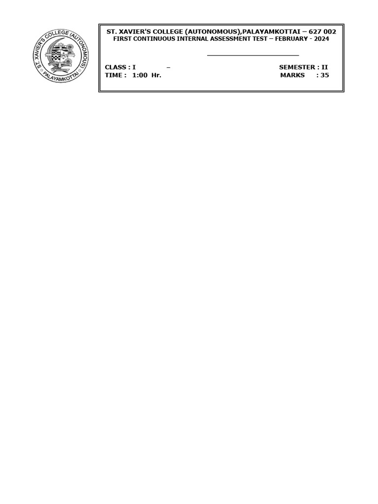 St. Xavier's College Internal Assessment 2024 | PDF