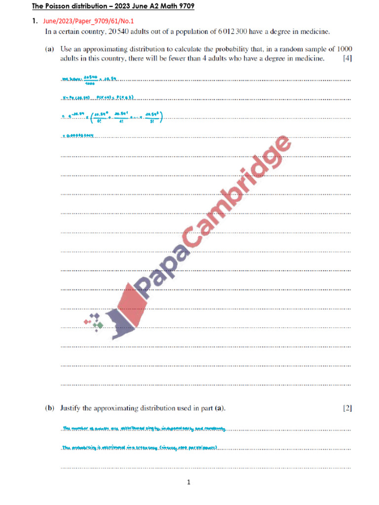 Poisson Distribution A2 Math Exam 2023 | PDF