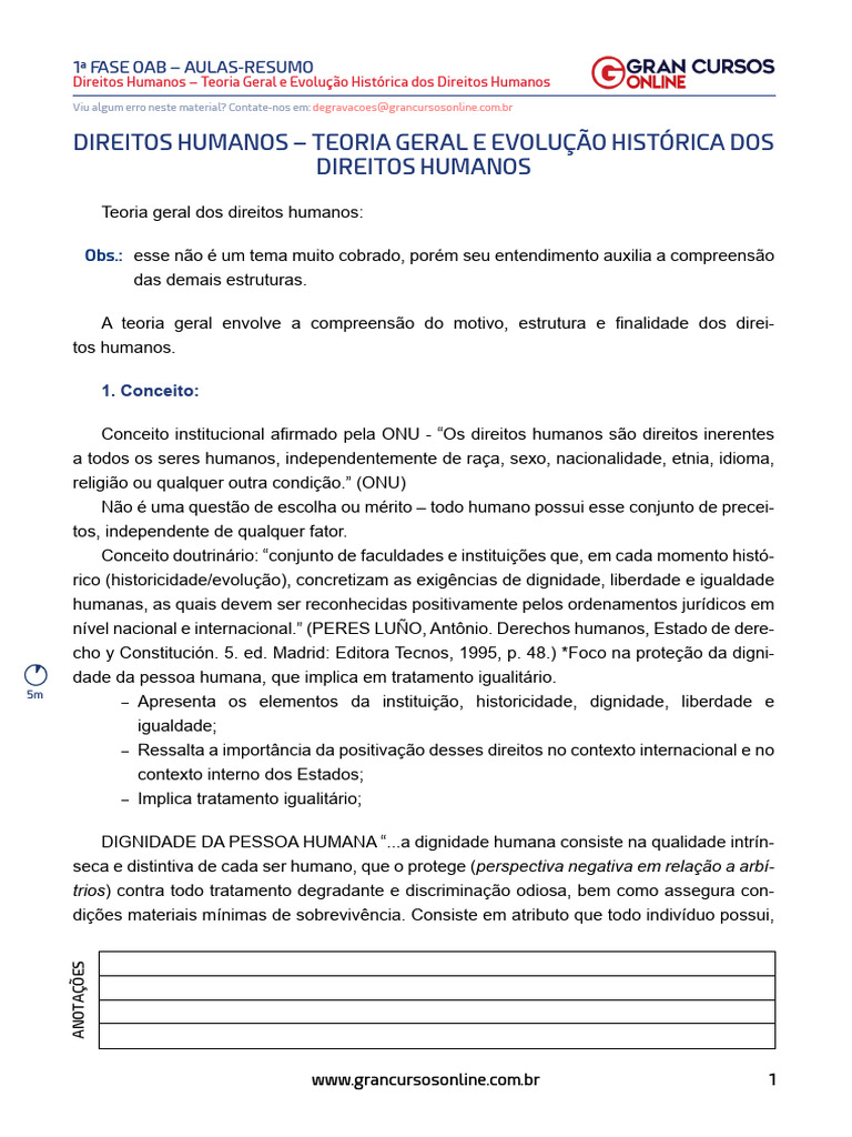 1 Direitos Humanos Teoria Geral e Evolu o Hist Rica Dos Direitos ...
