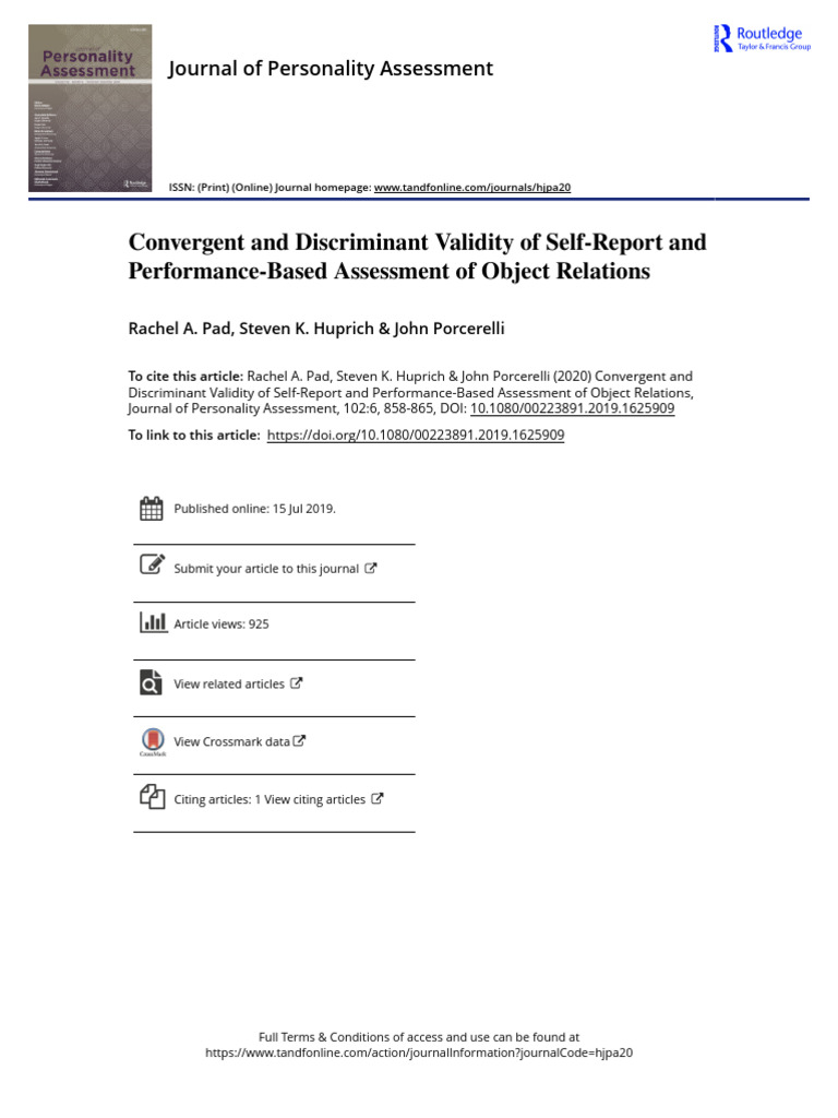 Convergent and Discriminant Validity of Self-Report and Performance ...