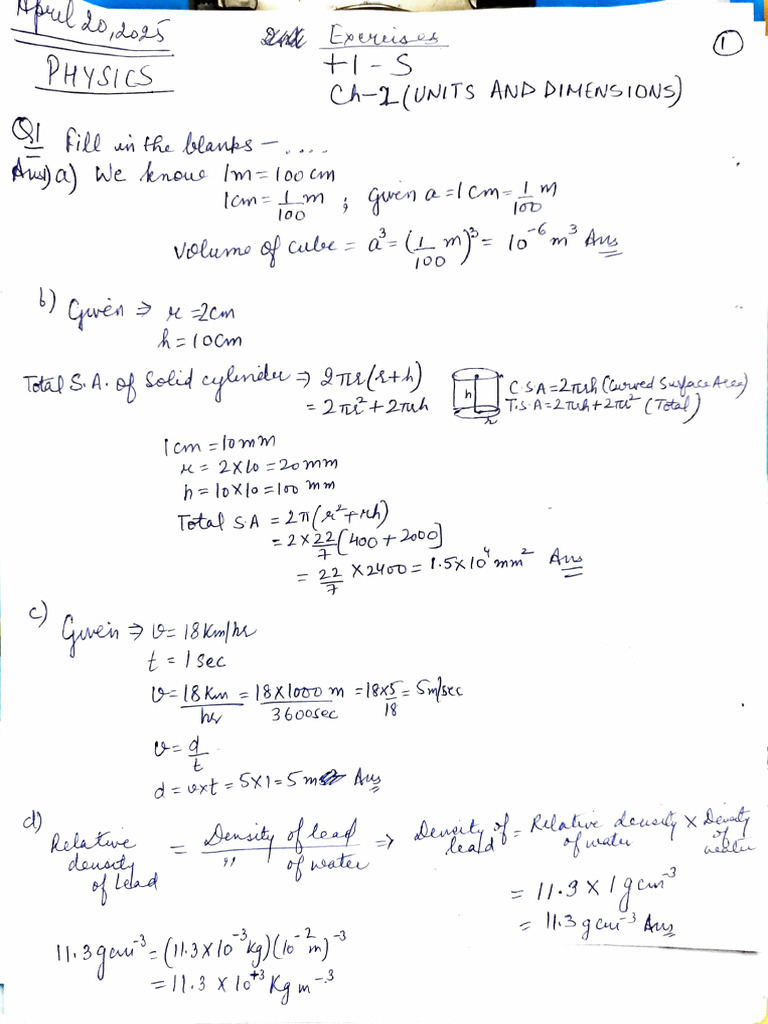 Xi-S Physics Qa CH - Units and Dimensions | PDF