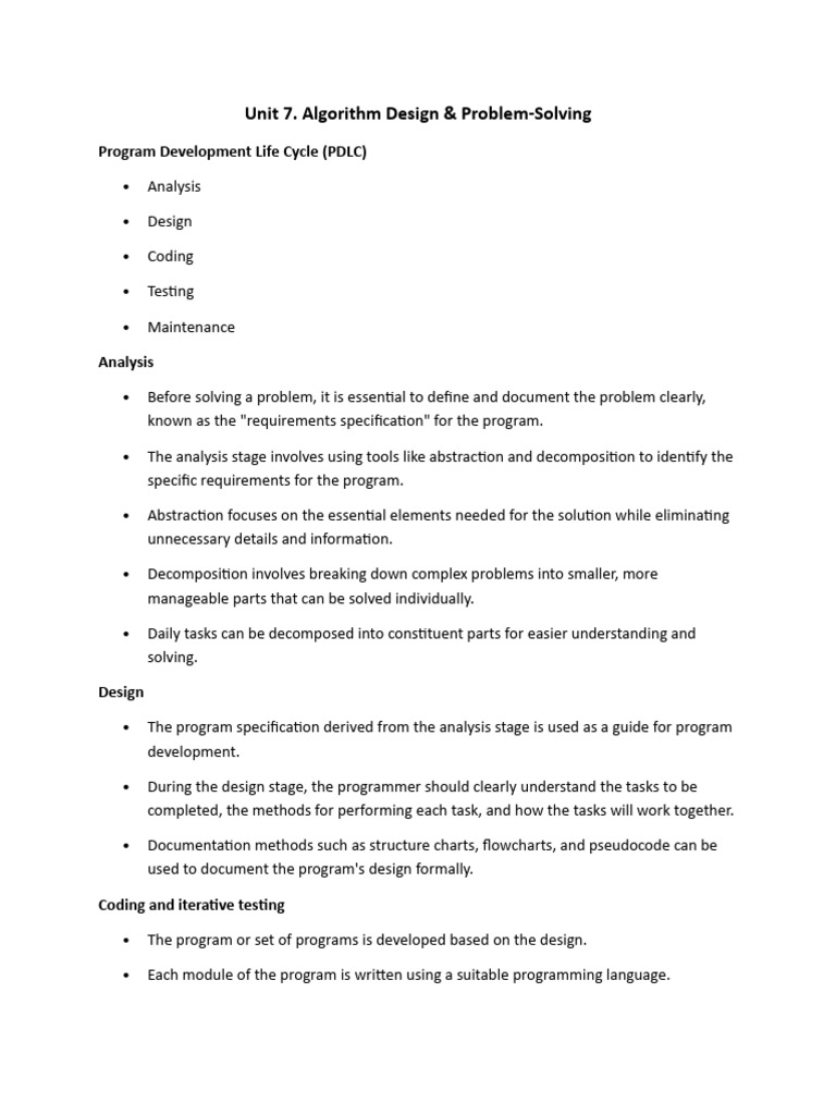 Unit7. Algorithm Design and Problem Solving Revision Notes IXC | PDF ...