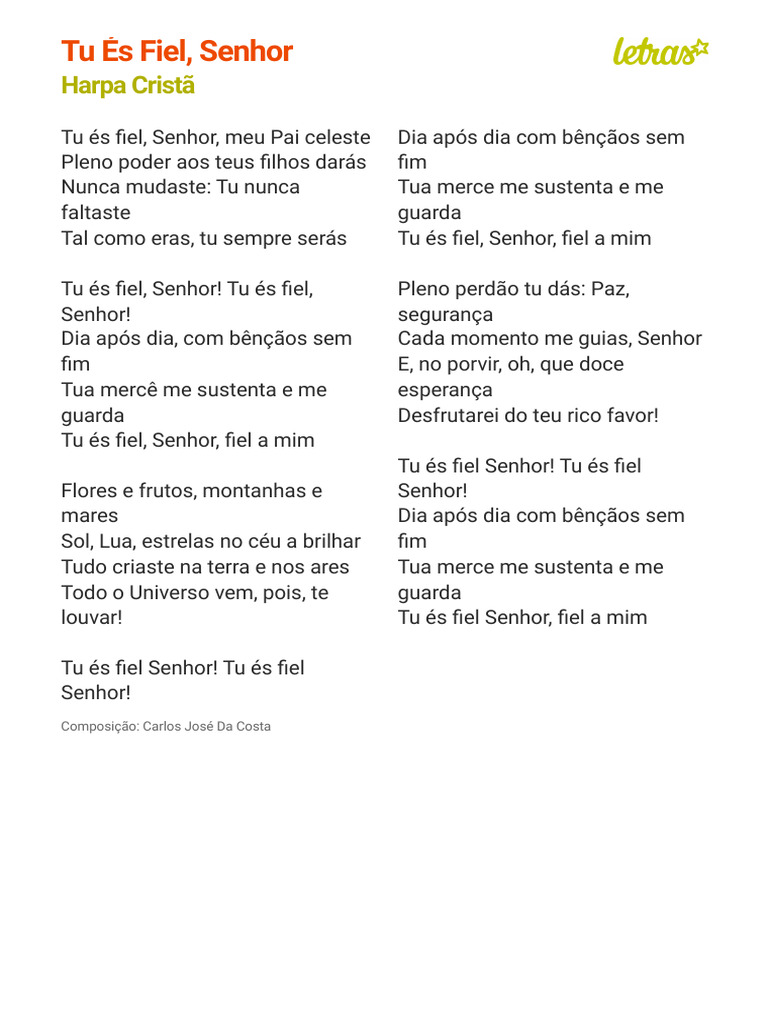 Tu És Fiel, Senhor - Harpa Cristã | PDF