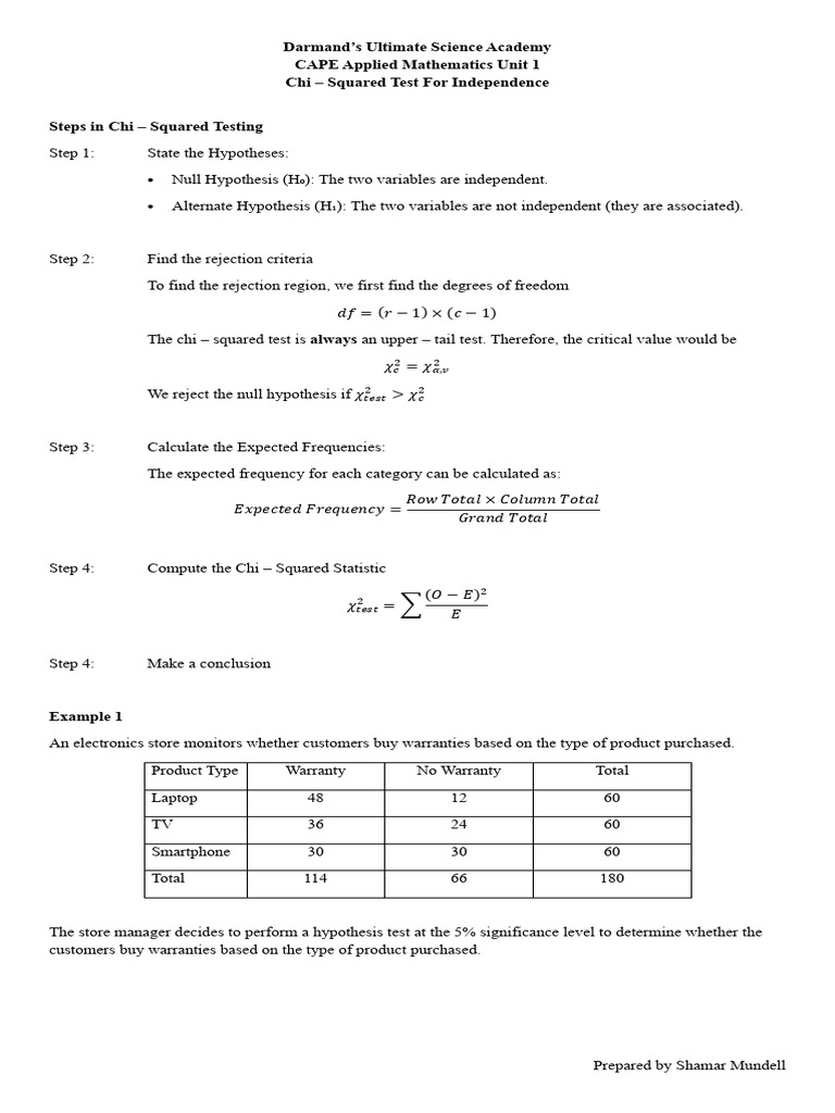 Chi-Squared Test for Independence Guide | PDF | Chi Squared Test ...