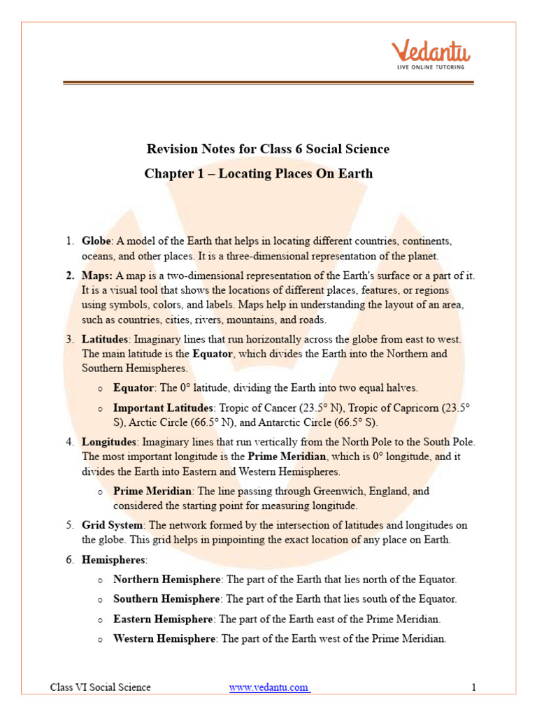 Class 6 SST: Locating Places on Earth | PDF | Equator | Latitude