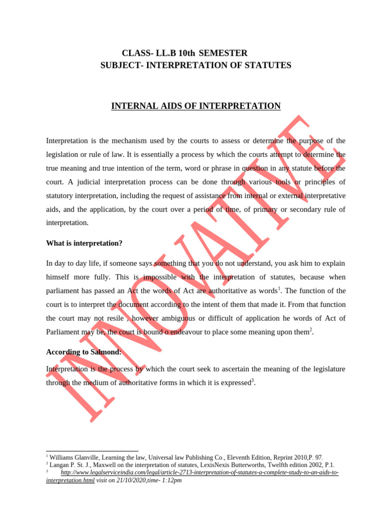 Internal Aids in Statutory Interpretation | PDF | Statutory ...