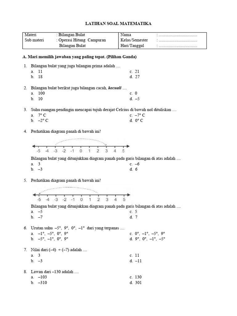 Soal Bilangan Bulat Kelas 5 | PDF