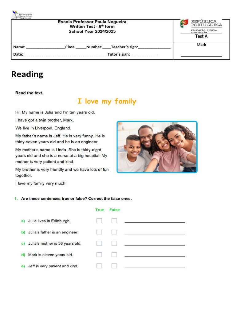 1.º - Written Test | PDF | Languages | Foreign Language Studies