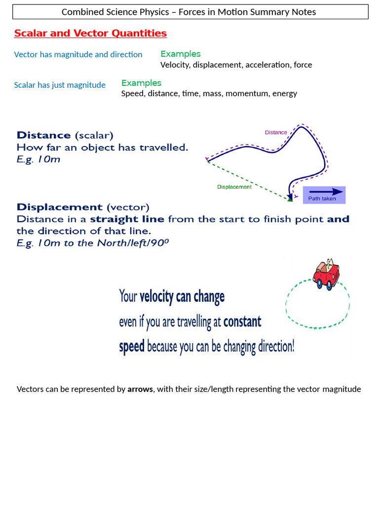 Forces in Motion Summary Notes | PDF | Acceleration | Force