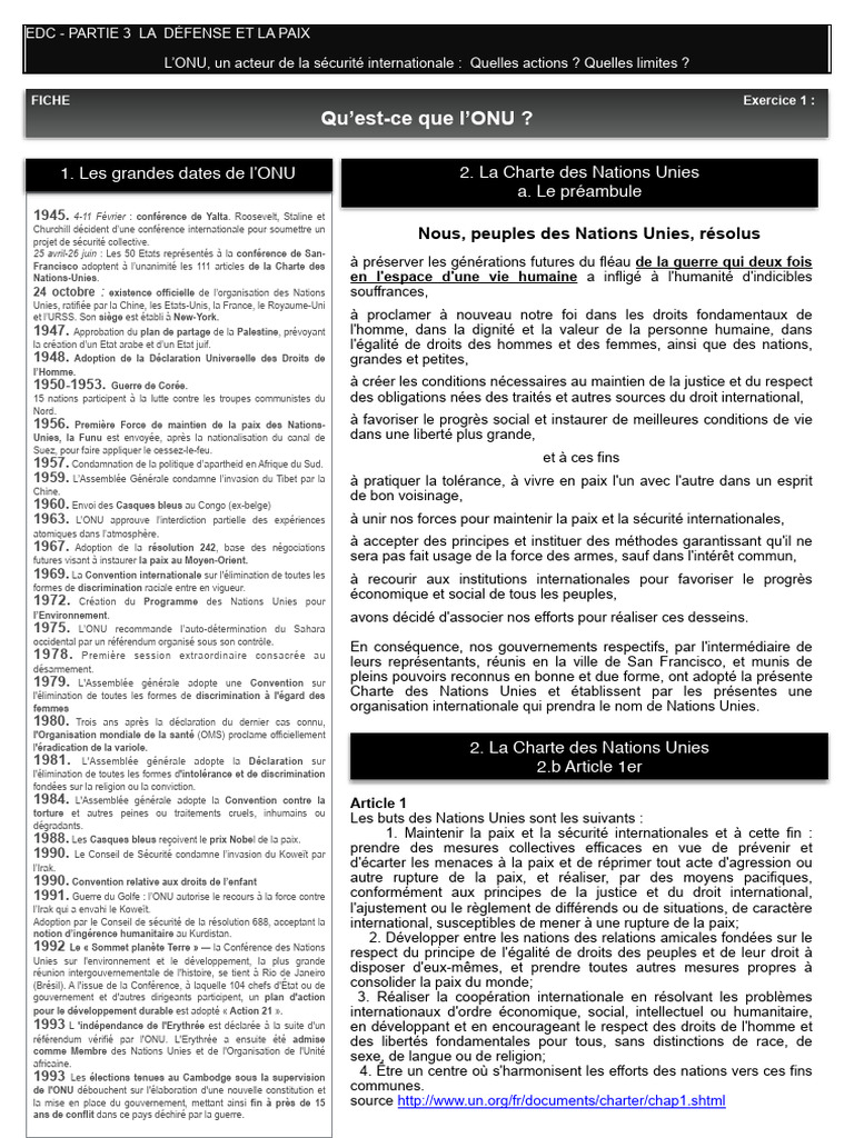 L'ONU : Objectifs et Histoire | PDF | Nations unies | Relations ...