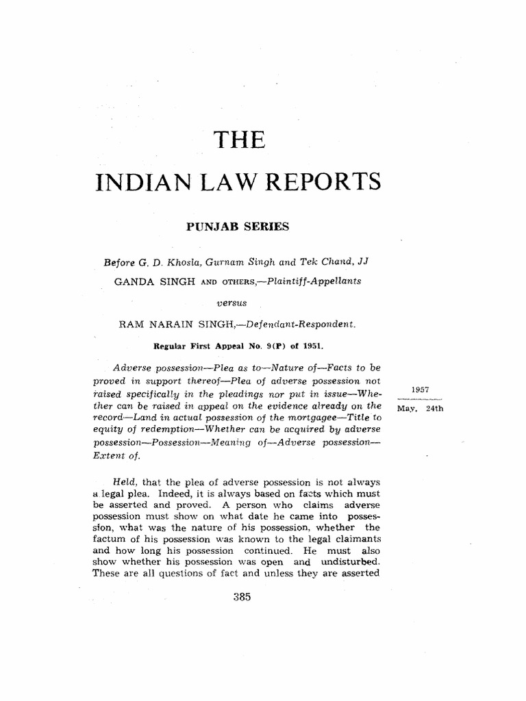Adverse Possession in Indian Law | PDF | Mortgage Law | Lawsuit