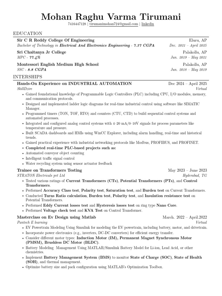 Electrical Engineering Student Profile | PDF | Electrical Network ...