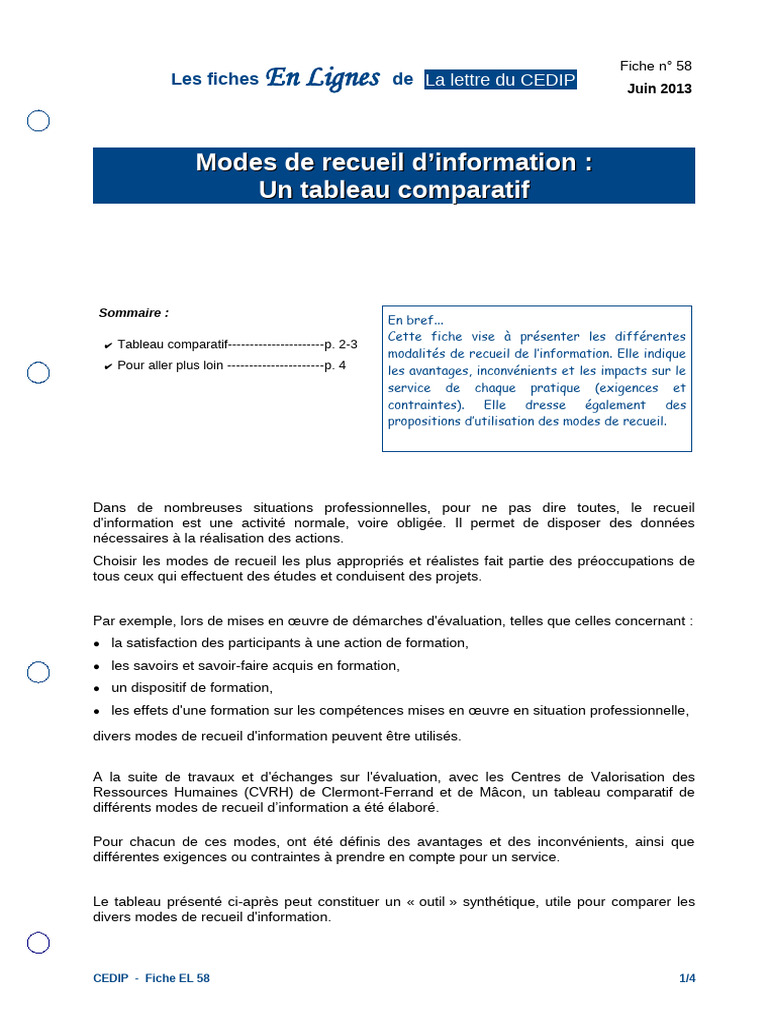 Modes de recueil d'information comparés | PDF | Informations